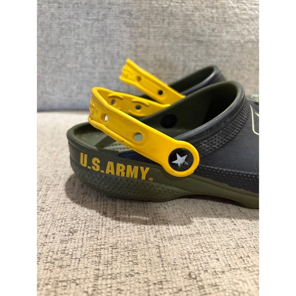 Crocs US Army Clog Shoes Yellow Black Green Youth Size 4/6 - Picture 4 of 7